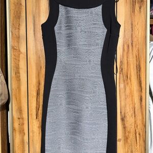 Calvin Klein Black and Gray Sheath Midi Dress Scoop Neck Sleeveless